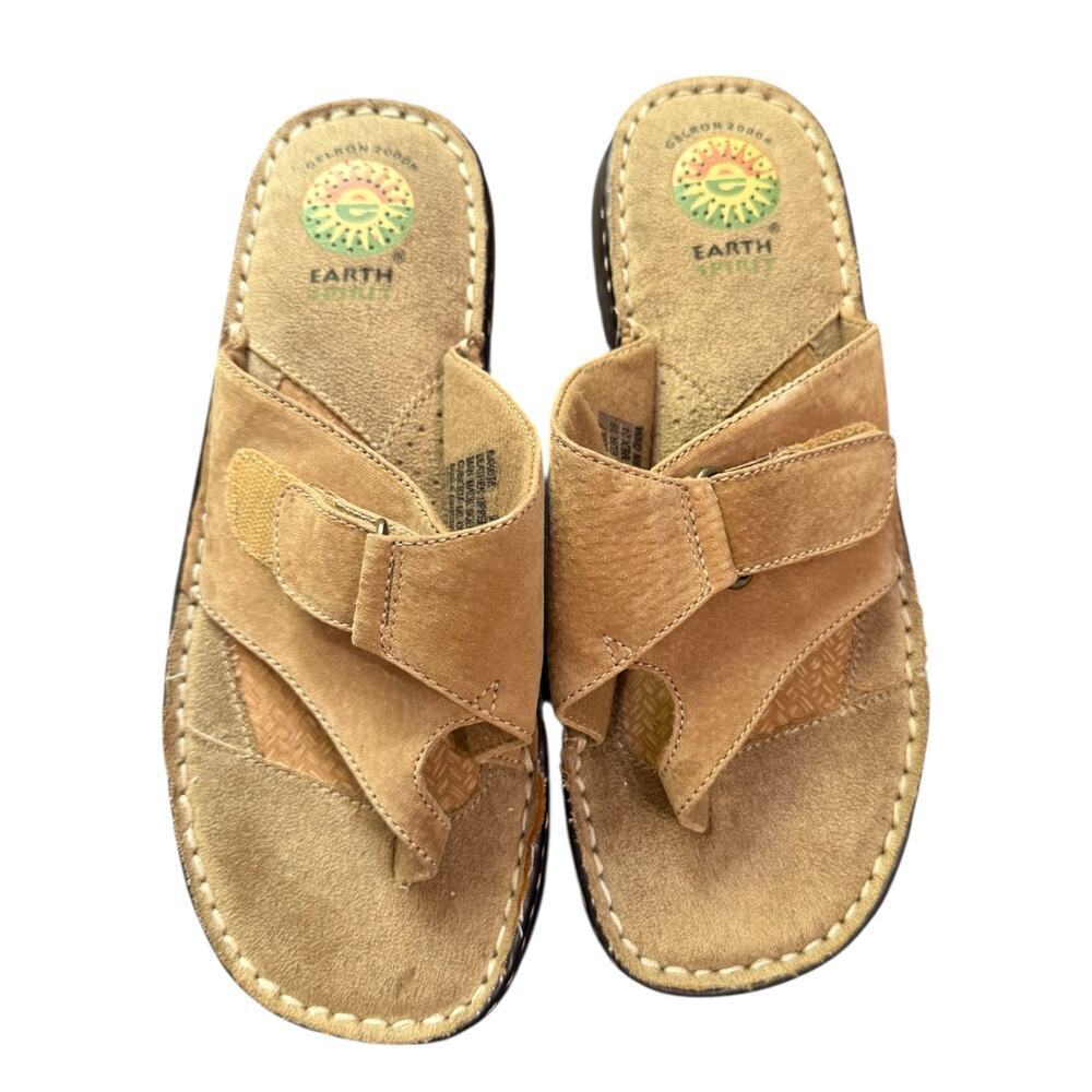 NEW- NWOT Earth Spirit Tan Leather Slide Sandals Size 7